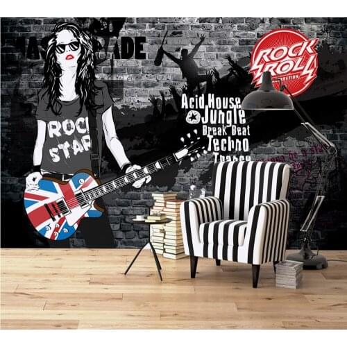 Drop Shipping 3D Custom Wallpaper Mural Rock Fashion Doodle Bar Background Wallpaper Leisure Bar Wall Painting Living Room