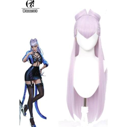 ROLECOS Game LOL KDA Baddest Evelynn Cosplay Wigs KDA Evelynn Cosplay Mixed Purple Long Wigs Heat Resistant Synthetic Hair