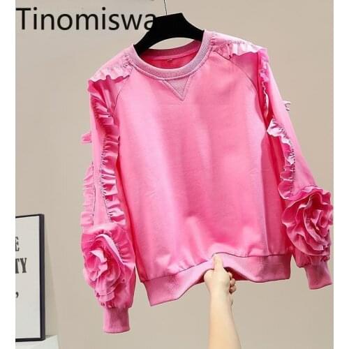 Tinomiswa 3D Flower Pink Sweatshirt Women O Neck Long Sleeve Sweet Hoodies Coats New Arrival 2021 Casual Cute Chic Jackets Tops