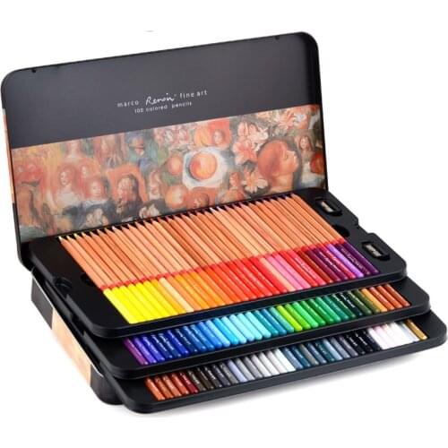 24/35/48/72/100 Colors Professional Oil Color Pencil Art Painting Pen Iron Box Hand-Painted Suit