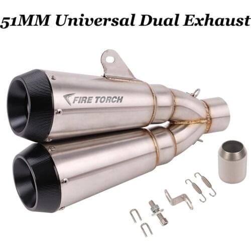 51mm Universal Motorcycle Double Hole Exhaust Motocross Exhaust Muffler Scooter Escape Moto Slip On For BWM F750GS GSXR ADV PCX