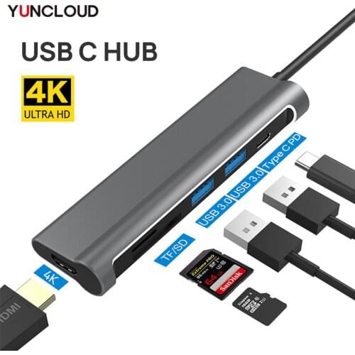 Type C HUB USB-C to HDMI-Compatible 4K Type-C PD Charging SD TF Card Reader USB-A Combo For Mac S12 P40 Mate 40 etc