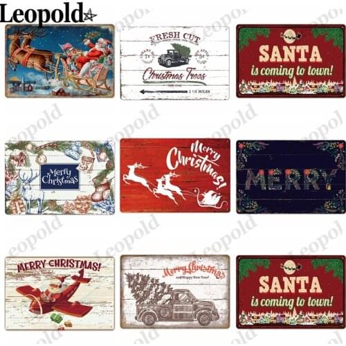 Vintage Christmas Decoration Plaque Metal Letter Santa Deer Poster Tin Plate Wall Artist Home Bar Club Decoration 20X30Cm