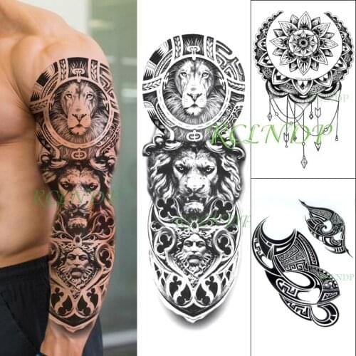 Waterproof Temporary Tattoo Sticker Tribal Totem Lion Datura Flower Full Arm Fake Tatto Flash Large Tatoo for Men Women 3 Pcs