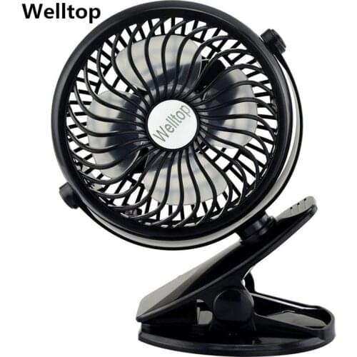 Welltop Rechargeable Portable Fan 360 Degree Rotation Desktop USB Fan Baby Stroller Mini Clamp Mute Fan Home Office Travel