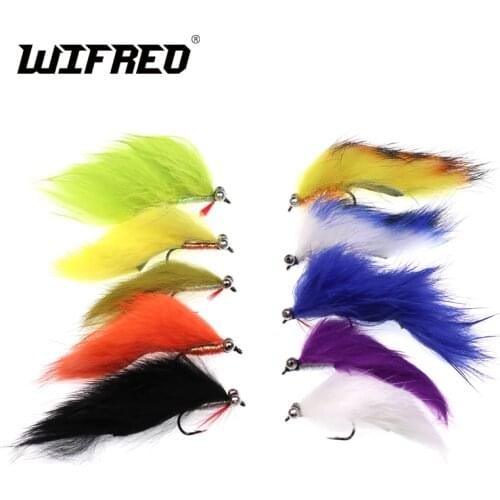 Wifreo 10PCS #4 Mix Color Zonker Fly Streamers Trout Bass Fly Fishing Lures Combo Set Olive Black White Green Blue Color