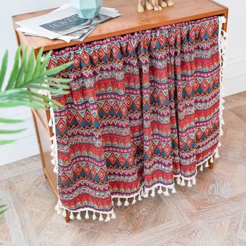 Bohemian Cabinet Curtain Dust-proof Partition Cloth with Lace Tassel Thickened Cotton Linen Rod Pocket Processing