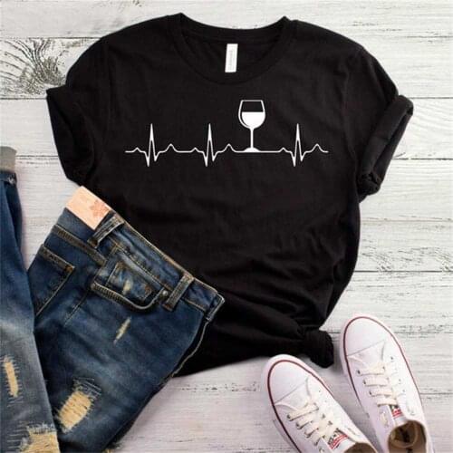 Wine Heartbeat Print T Shirt Women Short Sleeve O Neck Tshirt 2020 Summer Women Tee Shirt Tops