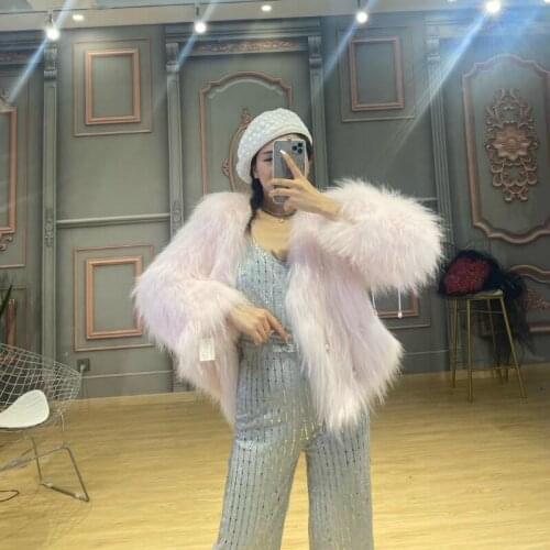 Vogue New 13 Colors Winter Jacket Women Real Fur Coat Natural Raccoon Fur Knitted Thick Warm Outerwear Streetwear Pearl V-neck