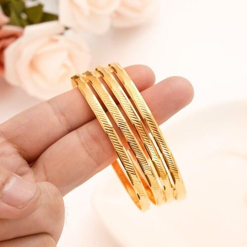 4PCS Dubai Gold Jewelry Bangles For Ethiopian Bangles Bracelets Jewelry chinese wedding bridal women men girks Bangles Gift