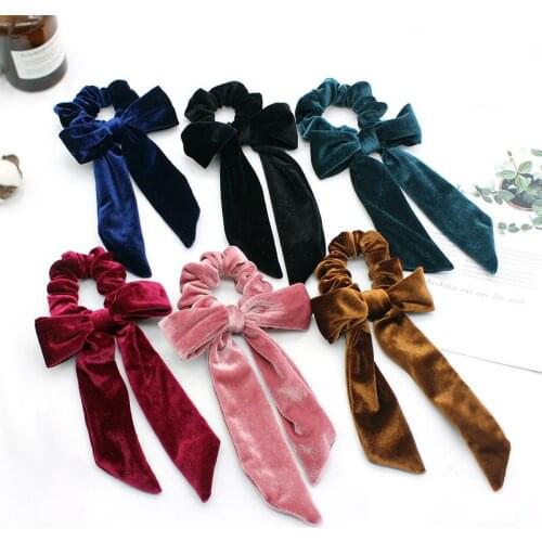 1Pcs Velvet Elastic Hair Bands Fashion Solid Color Chiffon Hair Bows Tie Ponytail Dance Scrunch Hair Accessory for Women Girls