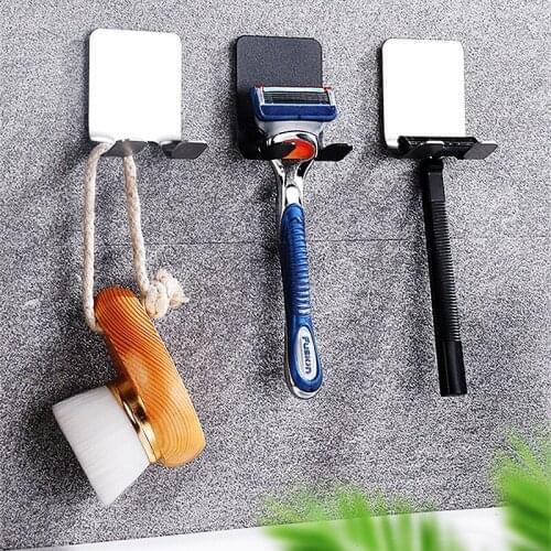 2Pcs Punch Free Razor Holder Wall Hanging Storage Hooks Men Shaving Shaver Shelf Bathroom Rack Hooks Bathroom Accessories