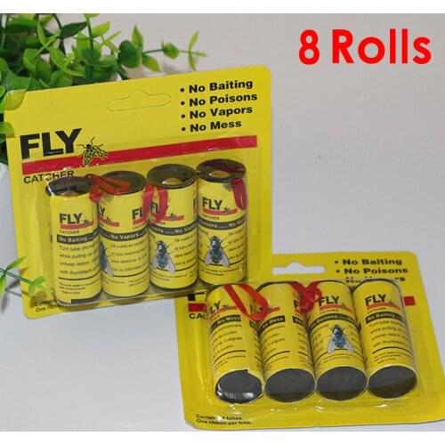 8 Rolls Insect Bug Fly Glue Paper Catcher Trap Ribbon Strip Sticky Fies Glue Paper Catcher Trap Flying Bugs Insects Traps