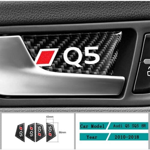 Carbon Fiber Car Accessories Interior Inner Door Bowl Trim Carbon Fiber Decals Cover Trim Stickers For Audi Q5 SQ5 8R 2010-2018