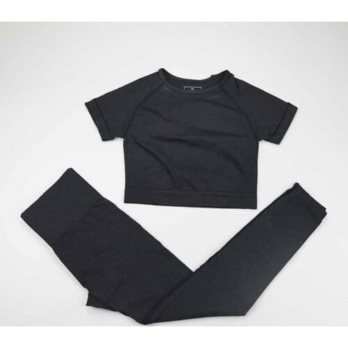 2PCS Seamless Sport Suit Women Gym Workout Clothing Short Sleeve Fitness Crop Top High Waisted Leggings Yoga Set