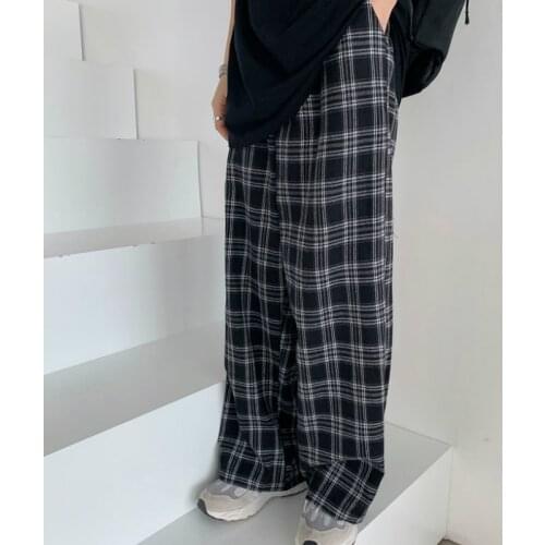 Plaid Pants Women Casual Chic Oversize 3XL Loose Wide Leg Trousers Ins Retro Teens Harajuku Hip-hop All-match Unisex Streetwear