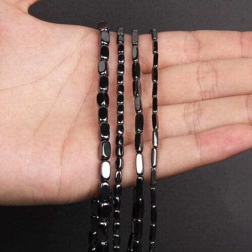 Natural Tube Hematite Healing Stone Beads 2-9mm Flat Rectangle Magnetite Column Loose Spacer Bead For Women Men Jewelry DIY 15"