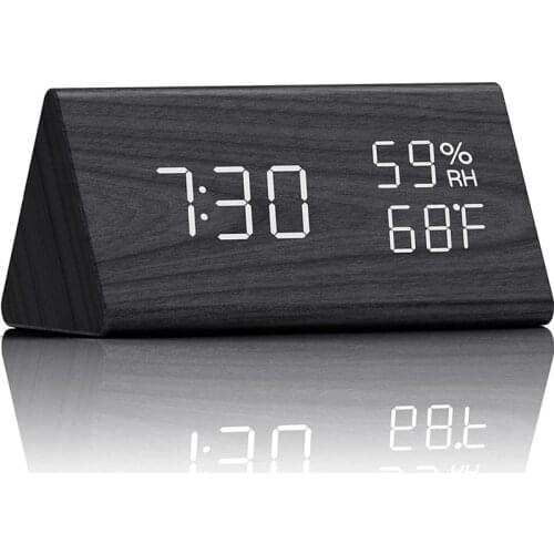 Digital Wooden Retro Alarm Clock Electronic LED Time Display 3 Alarm Settings Adjustable Brightness Bedroom Bedside Desk Tools