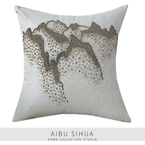 LAN JINGZE Nordic Beaded Landscape Painting Cushion Cover For Sofa Living Room Embroidered Decorative Pillow Cover Pillowcase
