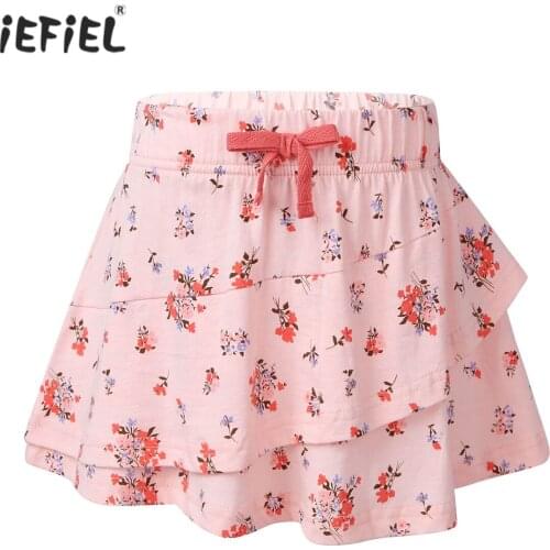 Kids Girls Floral Print Skirt Cotton Baby Girl Skirt Layered Ruffle Hem A-line Mini Short Skirts Children Summer Party Clothing