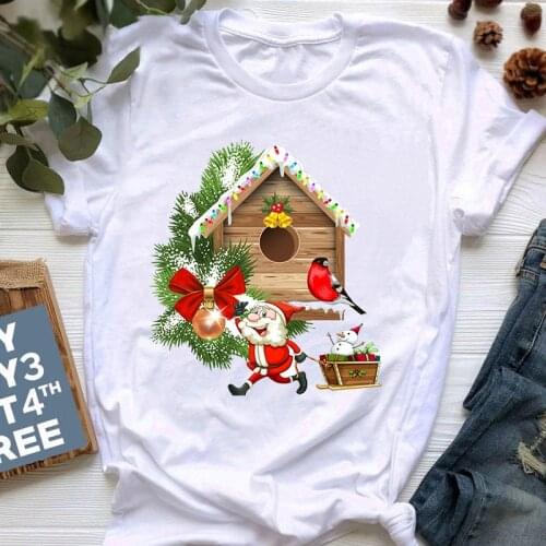 Harajuku Short Sleeve T Shirt Cute Reindeer T Shirt White Tshirt Tops Fashion Women T Shirt Santa-claus Print Christmas T-shirt