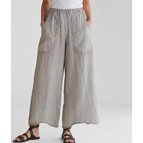Hot Sale Spring Womens Pocket Wide Leg Pants Ladies Autumn Casual High Waist Baggy Pants Femme Solid Plus Size Trousers 2019