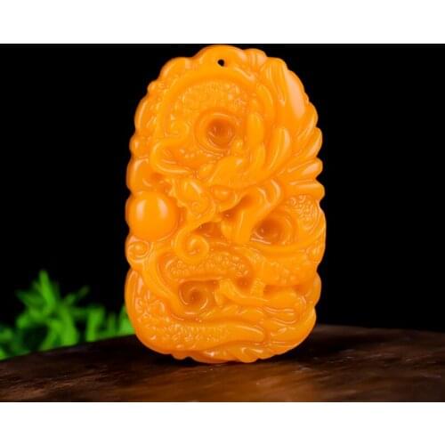 Chinese Yellow Jade Dragon Pendant Flower Necklace Charm Jewellery Fashion Accessories Hand-Carved Amulet Gifts for Women Her