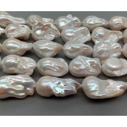 KKGEMS Natural Freshwater White Keshi Pearl Irregular Baroque Nucleated Pearl 15.5" Strand