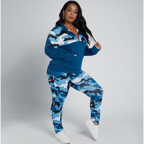 Camouflage Clothes Plus Size Women Two 2 Piece Outfits Set 5XL 4XL Plus Size Zestawy Plus Size Conjuntosplus La Taille Ensembles