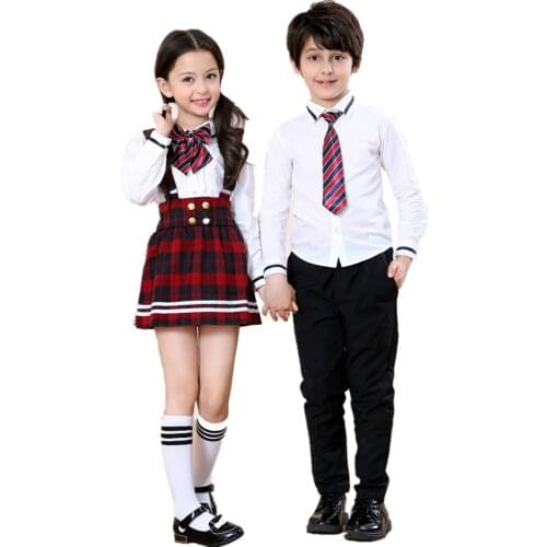 Japanes Student School Uniforms Set for Girls Boys Kindergartens Costumes Clothes Children White Cotton Shirts Navy Straps Skirt