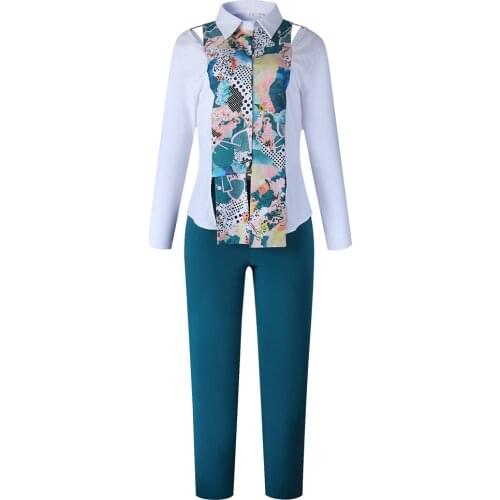 2 Piece Set Women Slim Solid Pants Long Sleeve Split Top 2021 Spring Autumn Fashion Print Irregular Suit Outfits Womens Sets