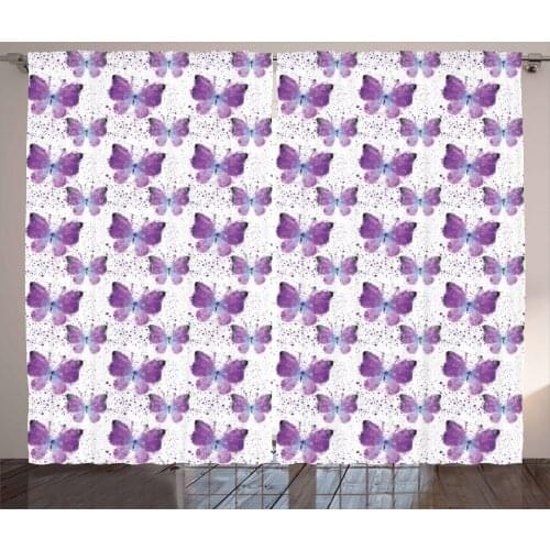 Lavender Butterfly Curtains Mini Stars Pastel Moth Satin Fabric Drapes for Living Room Bedroom 2 Panel Window Set