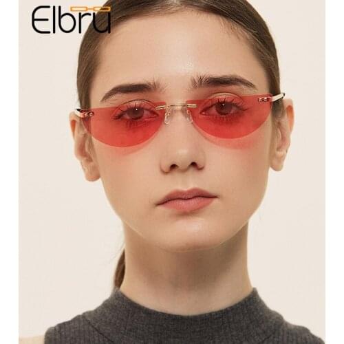 Elbru Rimless Ocean Color Lens Sunglasses New Personality Comfortable Sun Glasses Half-circle Frame Sunshades For Men And Women