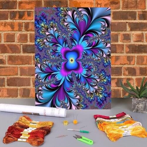 Flower Mandala Printed Water-Soluble Canvas 11CT Cross Stitch Set DIY Embroidery DMC Threads Handmade Craft Stamped