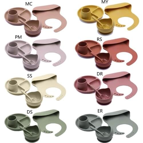 Baby Silicone Plate Set Self-Feeding Antislip Saucer Suction Childrens Tableware Silicone Dish for Baby-Led Weaning 54DA