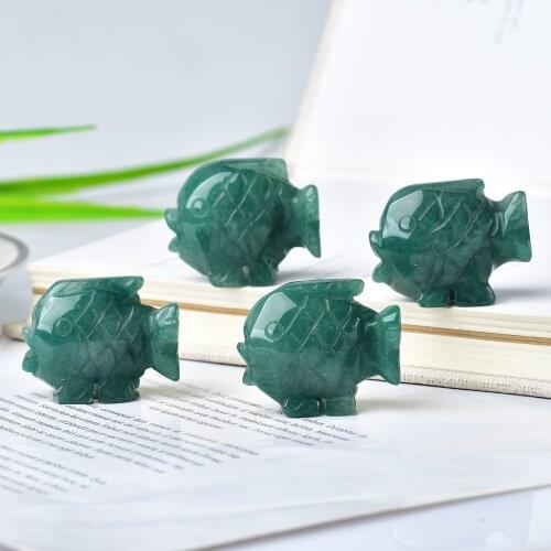Natural Green Aventurine Crystal Gem Mineral Cute Carving Goldfish Crafts Healing Reiki Furniture Decoration Aquarium Stone Gift