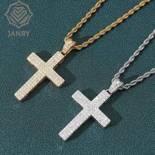 JANRY NEW Ice Cross Necklace & Pendant With 60cm Rope Chain Prong Setting 5A Cubic Zircon Men And Women Hip Hop Necklace Jewelry