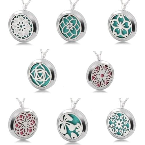 316L Stainless Steel Essential Oil Diffuser Necklace Pendant 8 Style Flowers 30MM Magnetic Aromatherapy Necklace For Women