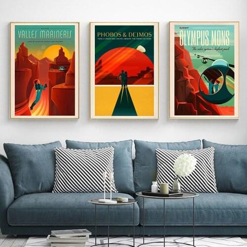 Retro Space Explorer Travel Prints Canvas Space Landscape Wall Art Poster Painting Cartoon Pictures Modern Home Decor No Frame