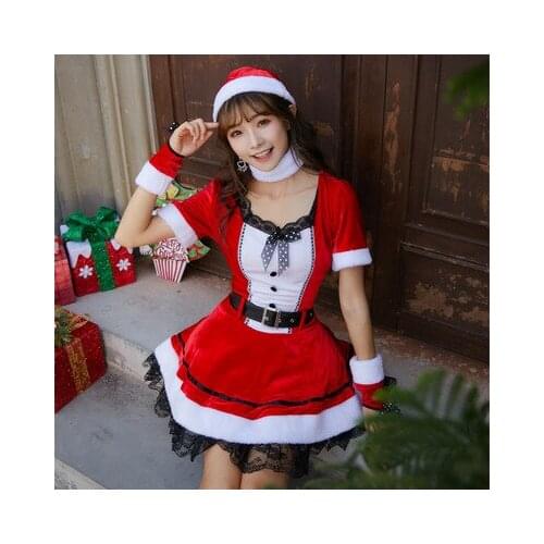 Christmas Dress cute pure Japanese Christmas dress red dress puffy skirt with belt girls Halloween Christmas party Costumes