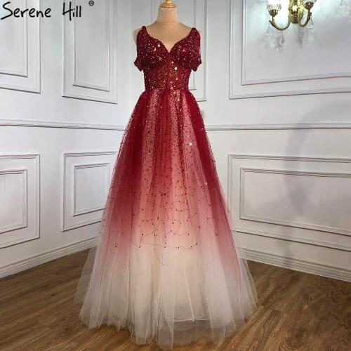 Serene Hill Gradual Change Red Evening Dresses Gowns 2021 Beading A-Line Sexy For Women Party LA70983