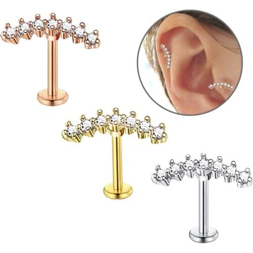 1PCS Piercing Jewelry Ear Studs Cartilage Earring Stainless Steel Zircon Ear Piercing Jewelry Gift