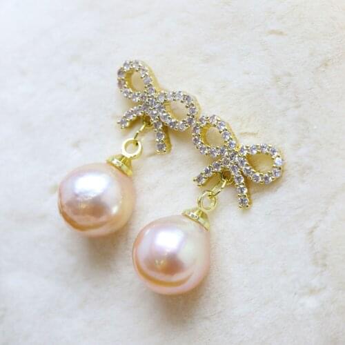 Super flash dream girl heart bow pure silver pearl eardrop small and fres natural baroque earrings Womans Jewellery
