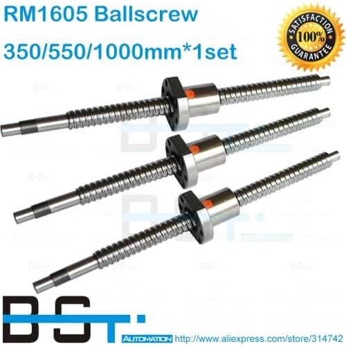 BSTMOTION SFU1605 ball screw L=350mm/550mm/1000mm+3pcs RM1605 Ball nut for CNC with standard processing