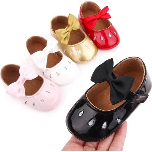Cute Baby Girl Princess Shoes PU Leather Bowknot Flats Non-Slip Soft Sole First Walkers