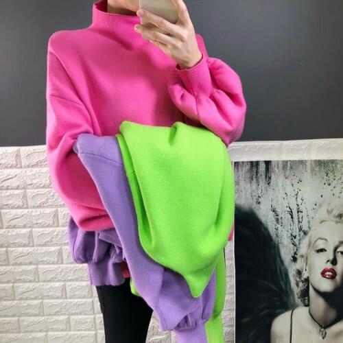 2019 Top Hot Sale Cotton Sweater Women Winter Woman Sweater Candy Color Bat Sleeve Loose High Collar Pullover Knit Turtleneck