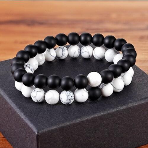 TYO Tiger Eye Black Bead Cracked Bead Lava Natural Stone 8MM Rosary Rope Beaded Bangle Bracelet Set for Couple Hand Accessories