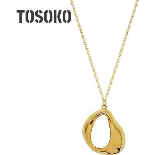 TOSOKO Stainless Steel Jewelry Irregular Hollow Out Geometric Pendant Necklace Womens Fashion Clavicle Chain BSP1050