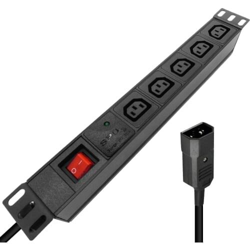 PDU Cabinet Power Strip 5Ways IEC C13 Female Socket Switch + SPD Surge Protection 4000W 2Meters Extension Cable