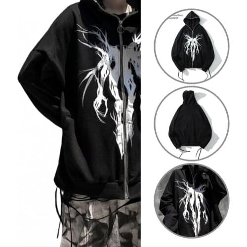 Comfortable Unisex Long Sleeve Print Zipper Sweatshirt Coat for Party